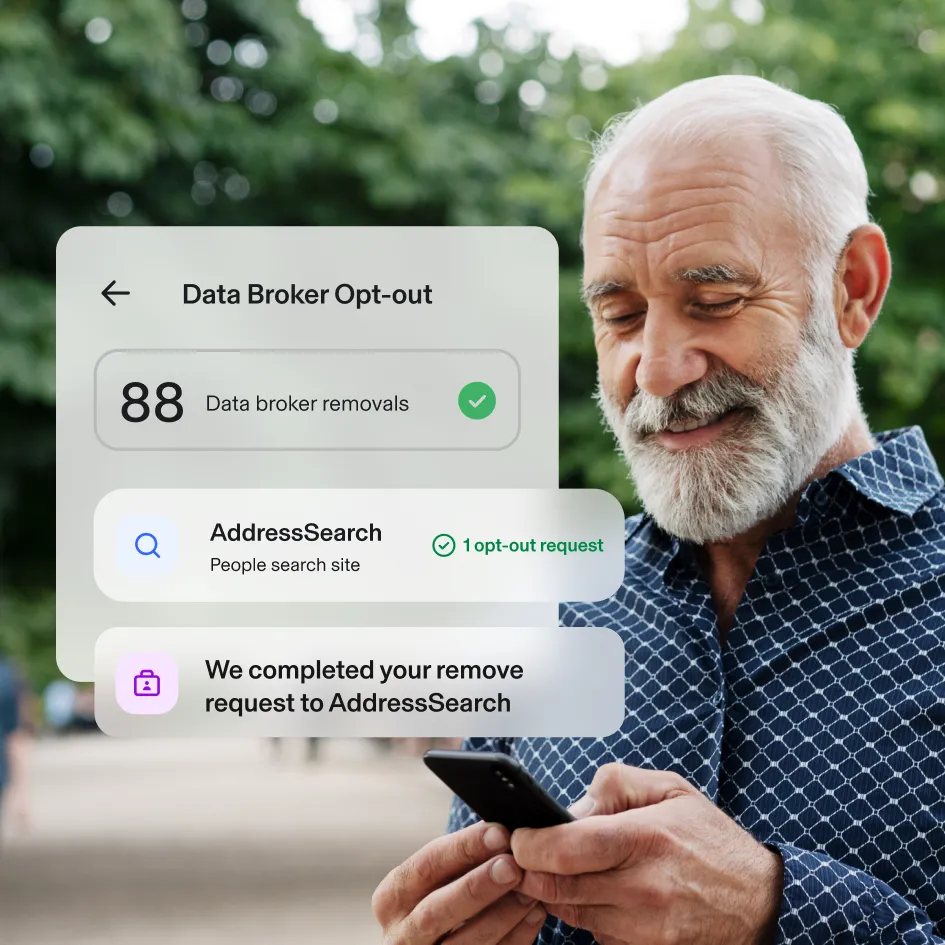 Older man using Aura on phone to opt out of data collection.